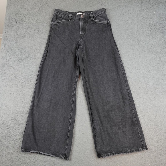 Levi's 94 Baggy Wide Leg Jeans Womens 29 Black WaterLess Raw Hem 90s Inspired - Picture 1 of 14